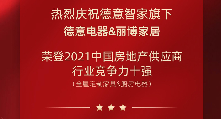 重磅揭晓！威廉希尔电器&丽博家居 荣登2021中国房地产供应商行业竞争力十强